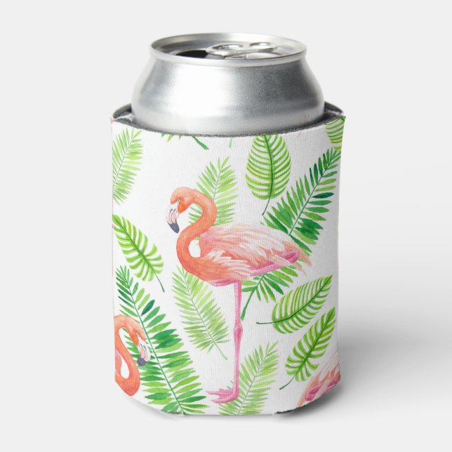 Porta-lata Flamingos e folhas tropicais (Can Front)