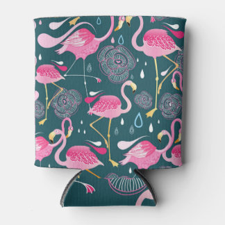 Porta-lata Flamingos Fllowers: Gráfico Escuro Sem Costura.