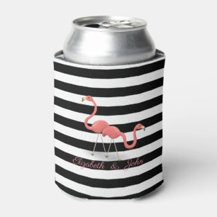 Porta-lata Flamingos Fofos,Listras Pretas e Brancas,Personali