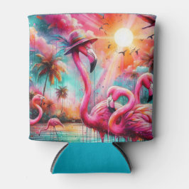 Porta-lata Flamingos Rosa Tropicais Palmeiras Palmeiras Teais