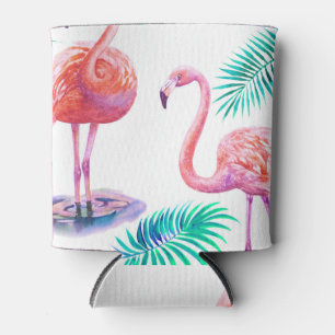 Porta-lata Flamingos Tropicais: Orquídeas Aquarela Sem Olho.