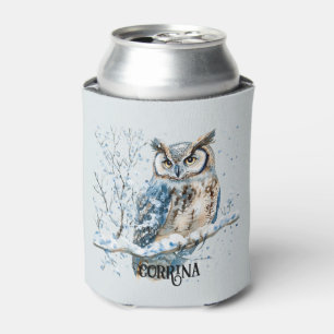Porta-lata Flocos de Neve de Inverno Coruja Azul Neve de Nata