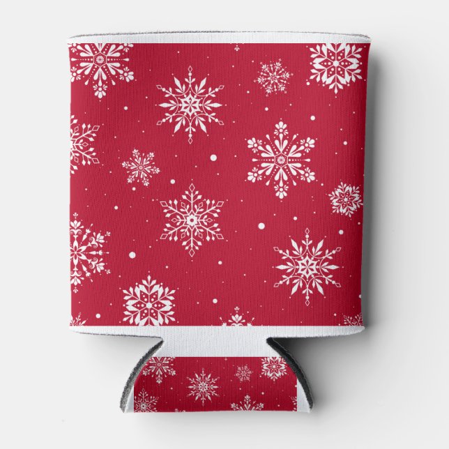Porta-lata Flocos de neve de Natal vermelhos (Frente)