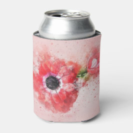 Porta-lata Flor de Aquarela Rosa com Botão de Flor