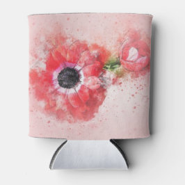 Porta-lata Flor de Aquarela Rosa com Botão de Flor