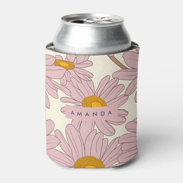 Porta-lata Flor de Margarida Rosa Suave Personalizada (Can Front)