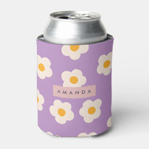 Porta-lata Flor de Margarida Roxa Retro Personalizada