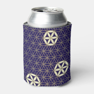 Porta-lata Flor de Vida - padrão sem costura - bege azul