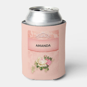 Porta-lata Flor rosa com Design de Diamond Tiara Princess