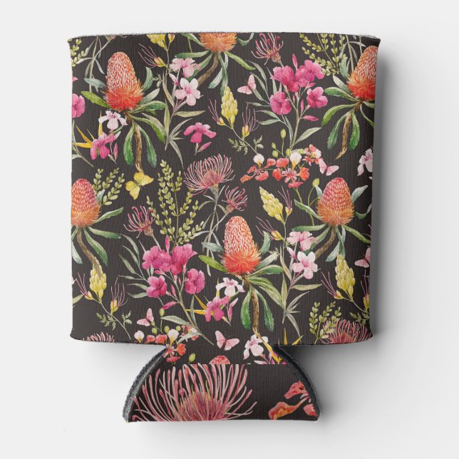 Porta-lata Flora Aussie: Fusão Tropical de Aquarela (Frente)