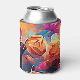 Porta-lata Floral Abstrato Art Laranja Vermelho Azul Flores