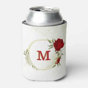 Porta-lata Floral branco folhagem vermelha