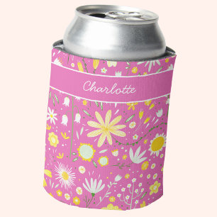 Porta-lata Floral de Flor Botânico Rosa Quente Personalizado