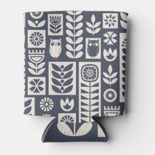 Porta-lata Floral Escandinavo: Branco, Azul, Minimalista.
