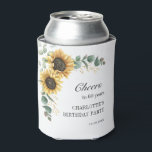 Porta-lata Floral Eucalyptus Sunflower Script 60th Birthday<br><div class="desc">O Eucalyptus Sunflower Script 60th Birthday pode resfriar que você pode personalizar facilmente com os detalhes de sua festa clicando no botão "Personalizar". Apresentando floral amarelo brilhante e verde suculento com tipografia moderna</div>