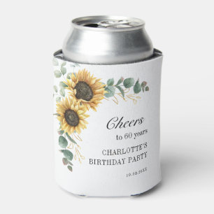 Porta-lata Floral Eucalyptus Sunflower Script 60th Birthday