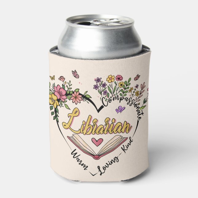 Porta-lata Floral Librarian Heart (Can Front)