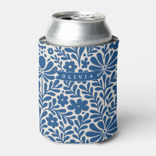 Porta-lata Floral Nórdico Personalizado Azul Folclórico