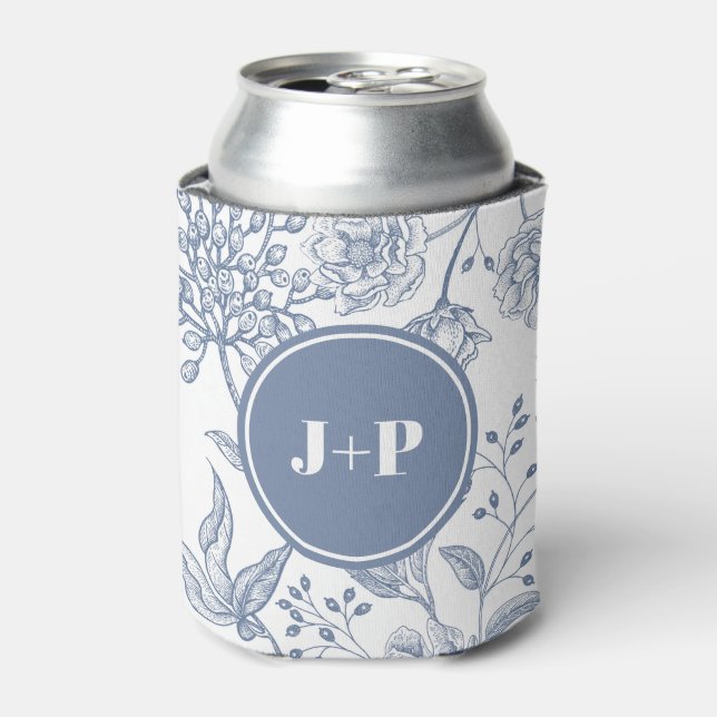 Porta-lata Floral Periwinkle Blue Monogram Wedding (Can Front)
