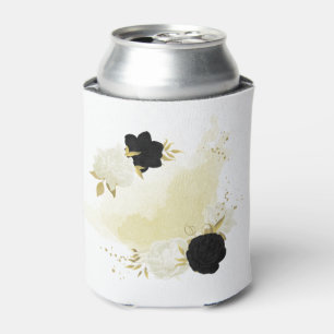 Porta-lata floral preto e branco dourado