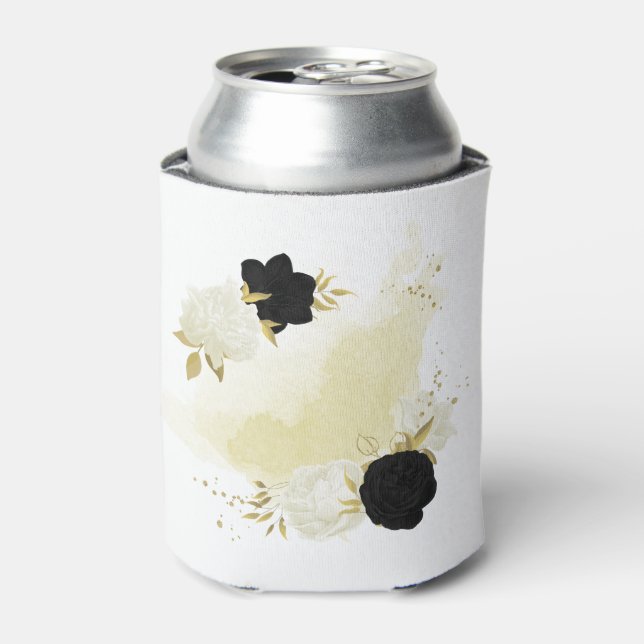 Porta-lata floral preto e branco dourado (Can Front)