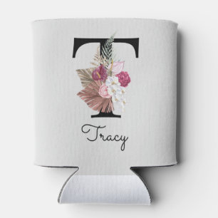 Porta-lata Floral Rosa Monograma Inicial T