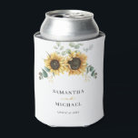 Porta-lata Floral Sunflower Eucalyptus Wedding<br><div class="desc">Crie um Conjunto de Velas Florais de Girassol e Eucalyptus modernos, com este modelo bonitinho apresentando um belo buquê floral rústico com a moderna tipografia simples. DICA: Cartões de suíte de casamento iguais, como RSVP, programas de casamento, banners, tapeçarias, etiquetas de presentes, placas e outras pegadas de casamento e guloseimas...</div>