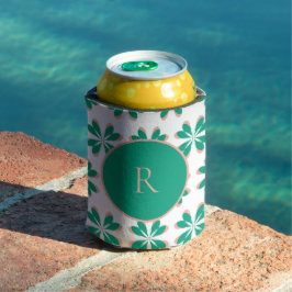 Porta-lata Floral Verde do Monograma Personalizado