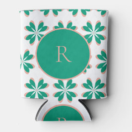Porta-lata Floral Verde do Monograma Personalizado