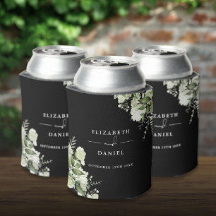 Porta-lata Floral Verde Elegante Casamento Preto e Branco