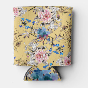 Porta-lata Flores aquarelas: padrão de fundo amarelo.