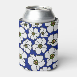 Porta-lata Flores Brancas Azuis Tropicais