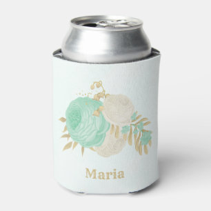 Porta-lata flores brancas verde menta floral dourado casament