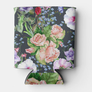Porta-lata Flores buquês: padrão sem costura de aquarela.