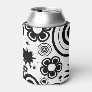 Porta-lata Flores caprichosas em preto e branco, círculos, re