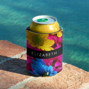 Porta-lata Flores Coloridas, Visitas, Boho, Seu Nome