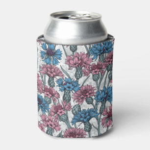 Porta-lata Flores cor-de-rosa e azuis, flores silvestres, bra