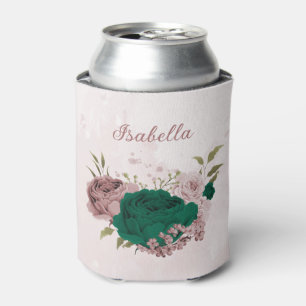 Porta-lata flores cor-de-rosa esmeralda verde casamento