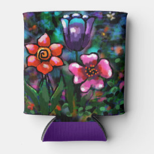 Porta-lata Flores De Flores, Florais, Azuis, Cor-De-Rosa, Qui