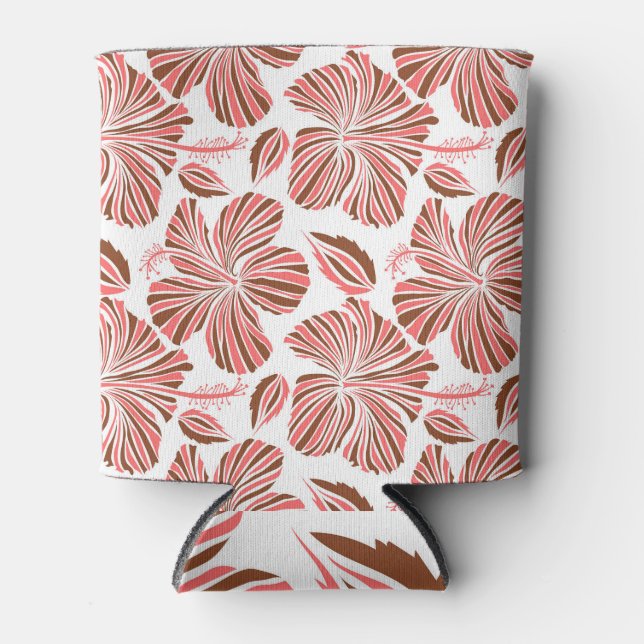 Porta-lata Flores de hibisco havaianas: estilo tropical marro (Frente)