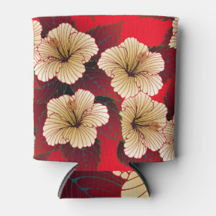 Porta-lata Flores De Hibisco, Padrão De Marfim Vermelho.