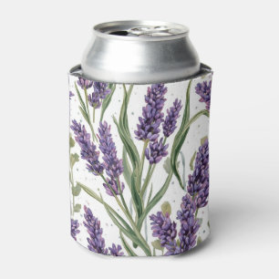Porta-lata Flores de Lavanda Roxa Botânica Aquarela