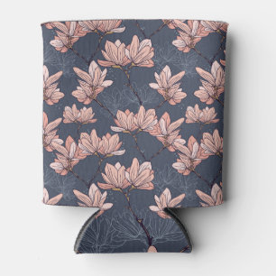 Porta-lata Flores de magnólia japonesas, sem costura, estilo
