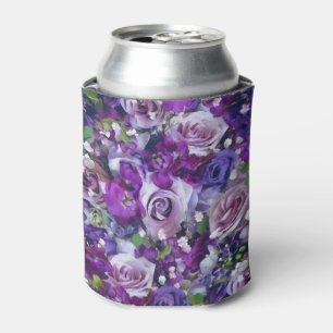 Porta-lata Flores de Rosa Lilás Violeta Padrão Jardim