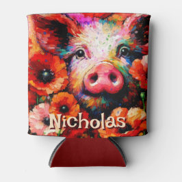 Porta-lata Flores de Suínos Vermelhos Impressionistas Persona