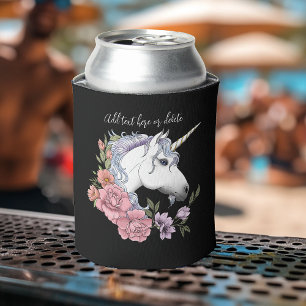 Porta-lata Flores de Unicórnio Branco Enfeitiçado Rosa Preto