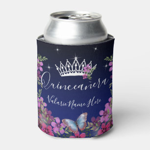 Porta-lata Flores e borboletas Princesa Quinceanera Blue Ca