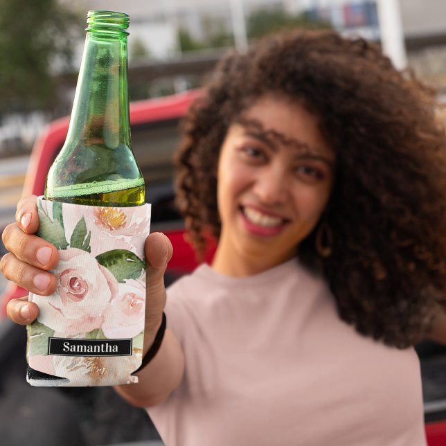 Porta-lata Flores e Nome de Aquarela Rosa Modernos Pastel (Criador carregado)