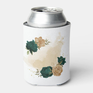 Porta-lata flores esmeralda verde e dourado bege