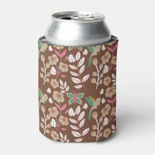Porta-lata Flores, flores, folhas, borboletas, sem costura,